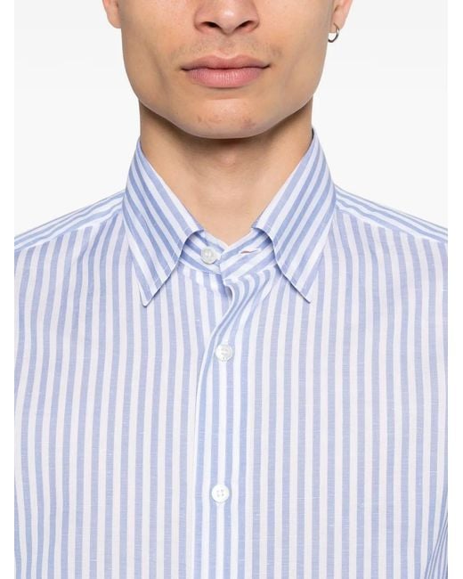Brioni Blue Hidden Bd Striped Buttoned Shirt for men