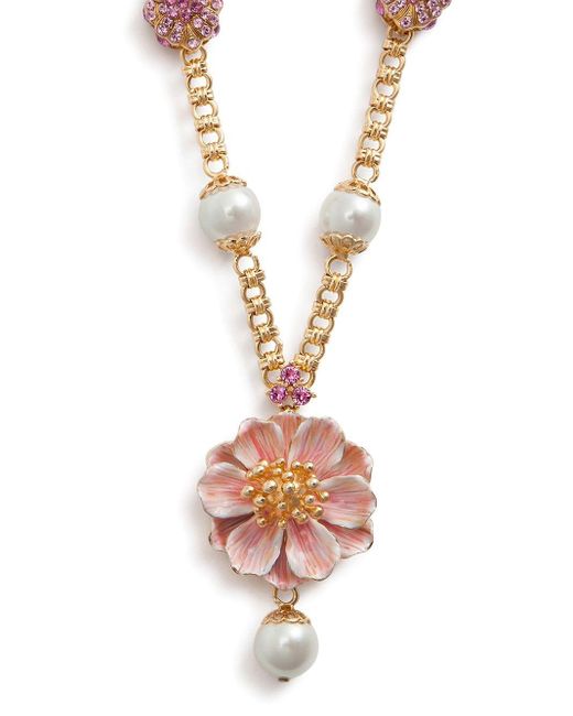 Dolce & Gabbana Metallic Flower Bead Chain Necklace