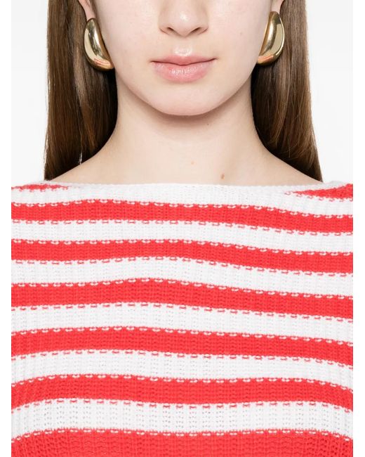 Allude Red Striped Boat-Neck Sweater