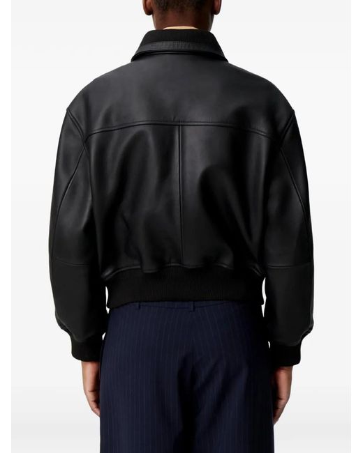 Claudie Pierlot Black Leather Bomber Jacket