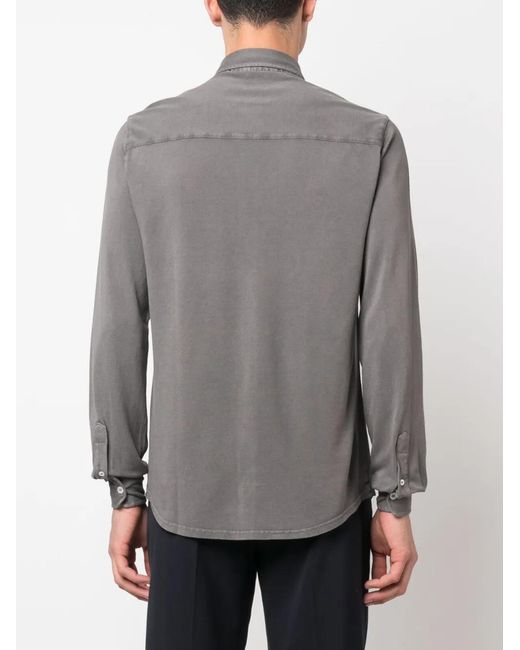 Fedeli Gray Chambray Spread-Collar Cotton Shirt for men