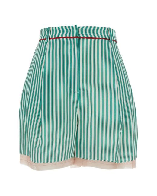 O HUI Green Striped Layered Shorts