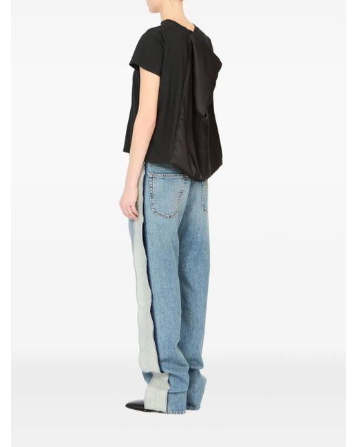 MM6 by Maison Margiela Black Satin-Panel Cotton T-Shirt