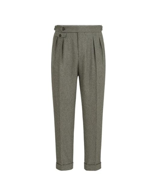 Brunello Cucinelli Gray Virgin Wool Flannel Trousers With Double Pleats And Waist Tabs for men