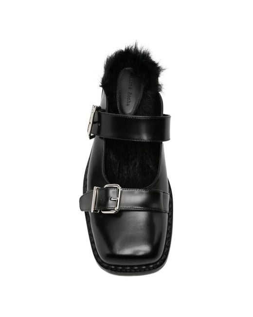 Simone Rocha Black Faux-Fur Buckle Mules