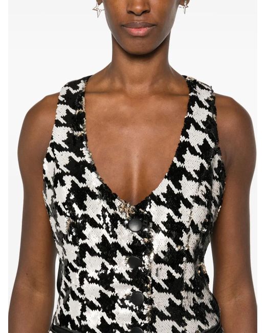 MITILIANE COUTURE Black Houndstooth-Patterned Sequinned Vest