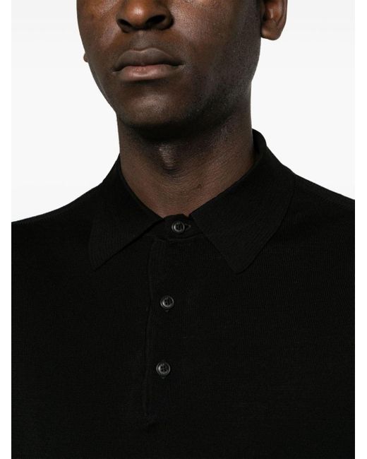 C P Company Gestricktes Poloshirt mit Logo-Patch in Black für Herren