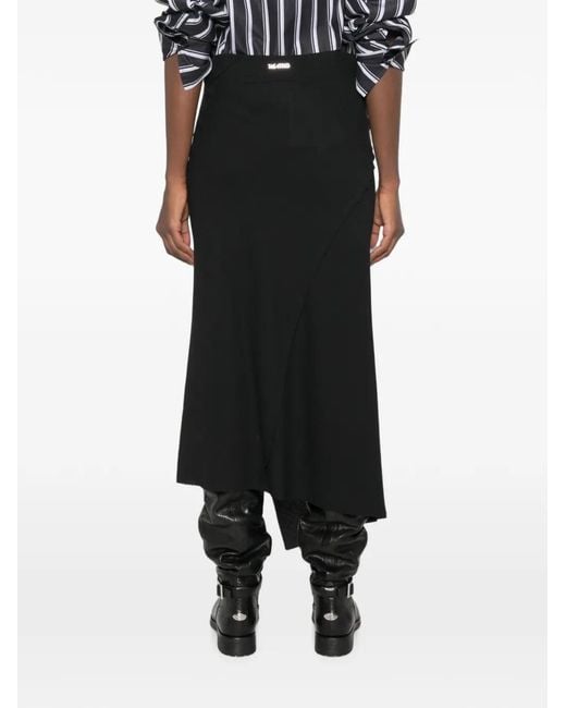 The Attico Black Ruffled Asymmetric Midi Skirt