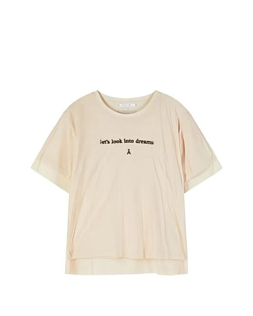Patrizia Pepe Natural Mesh-Layered Short-Sleeve T-Shirt