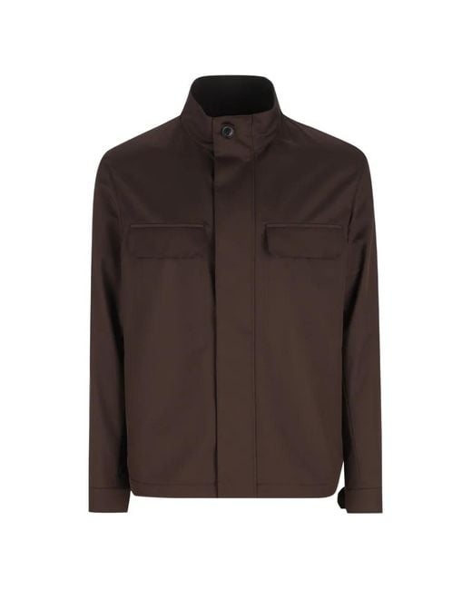 Zegna Brown Leather-Detail Jacket for men