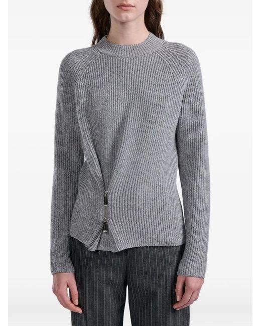 Barbara Bui Gray Asymmetric-Zip Sweater