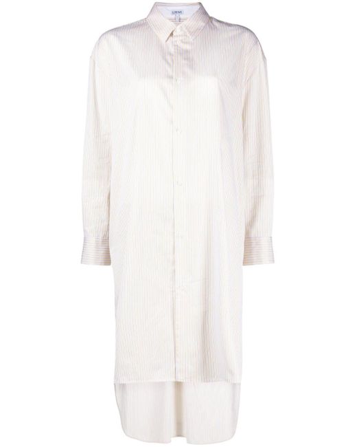 Loewe White Striped Cotton Shirt Dress