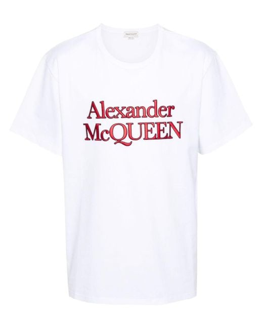 Alexander McQueen White Embroidered-logo Cotton T-shirt for men