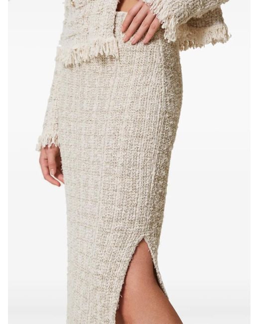 Twinset White Lurex-Detail Jacquard Midi Skirt