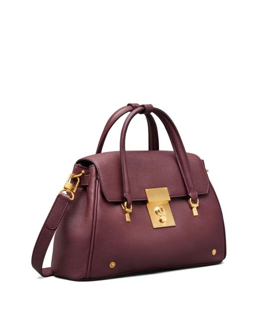 Thom Browne Purple Small Bolton Pebbled Leather Tote Bag