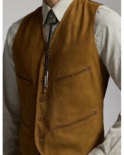 RRL Brown Suede Waistcoat for men