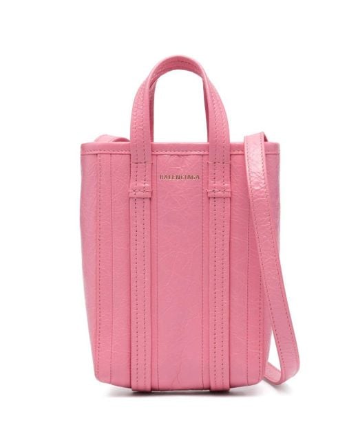 Balenciaga Pink Barbes Striped Leather Tote Bag