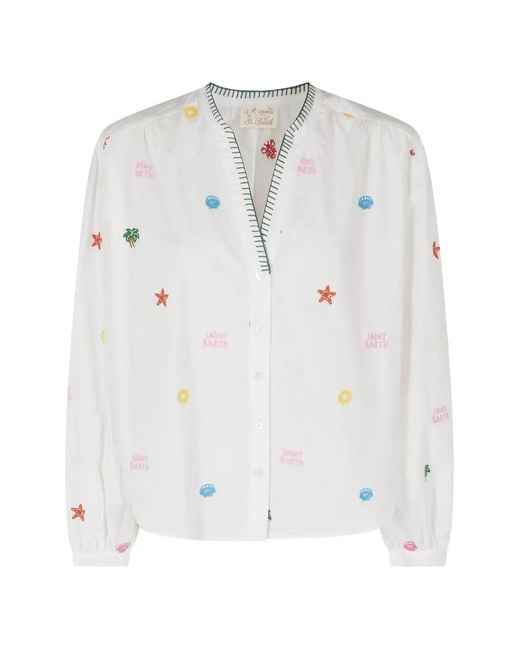 Mc2 Saint Barth White Liona Embroidered Cotton Blouse