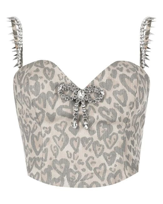 Area Gray Heart Leopard-Print Bustier Top