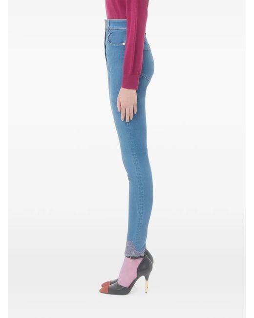 Valentino Garavani Blue Denim Pants With Lace