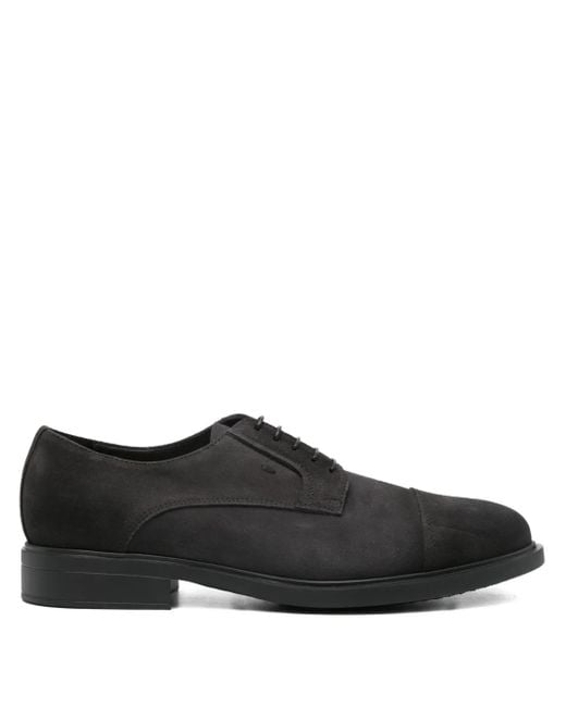Doucal's Black Suede Cap-Toe Derby Shoes for men