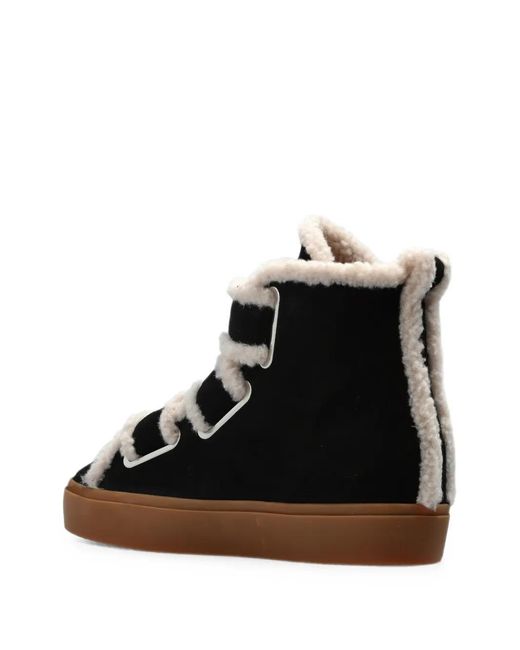 Inuikii Black Shearling Velcro Wedge Touch-Strap Sneakers