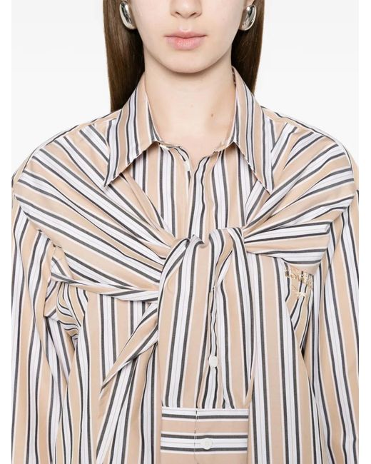 Charles Jeffrey White Hold Me Striped Tie-Detail Shirt
