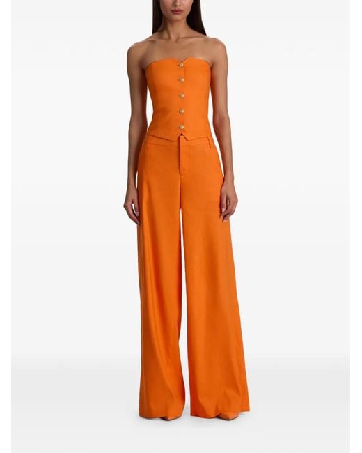 Alice + Olivia Orange Strapless Button-Down Top