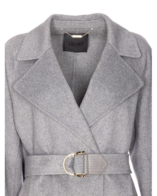 Liu Jo Gray Doppelreihiger Mantel mit Gürtel