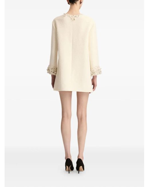Oscar de la Renta White Pearl-Embellished Tweed Dress