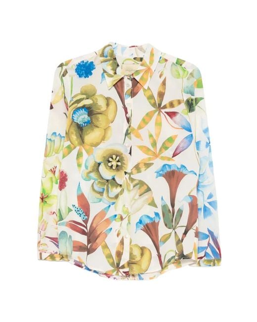 Momoní White Meudon Floral-Print Silk Shirt