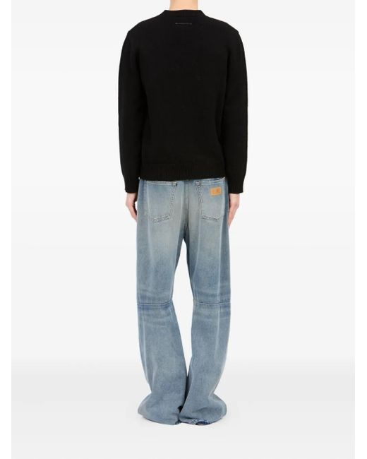MM6 by Maison Margiela Blue Crew Neck Sweater With Ribbed Details for men