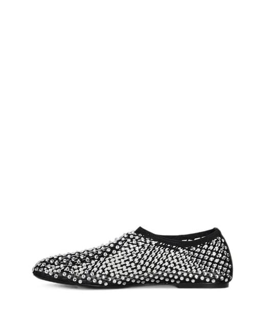 strategia shoes White Crystal-Embellished Fishnet Ballet Flats