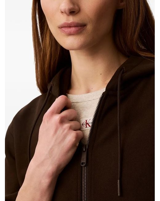 Calvin Klein Black Logo-Tape Cropped Zip-Up Hoodie
