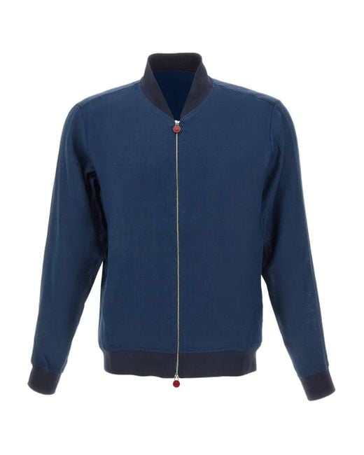 Kiton Blue Zip-Up Linen Jacket for men