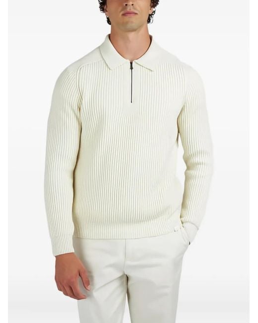 Paul & Shark White Rib-Knit Halp-Zip Sweater for men