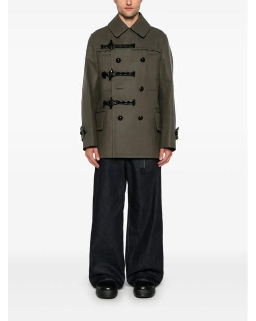 Sacai Green Wool Duffle Coat for men