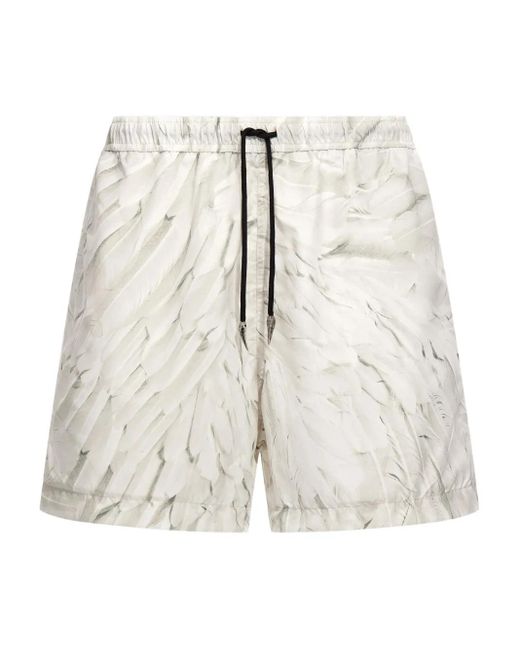 Roberto Cavalli White Ice Feathers Print Swim Trunks for men