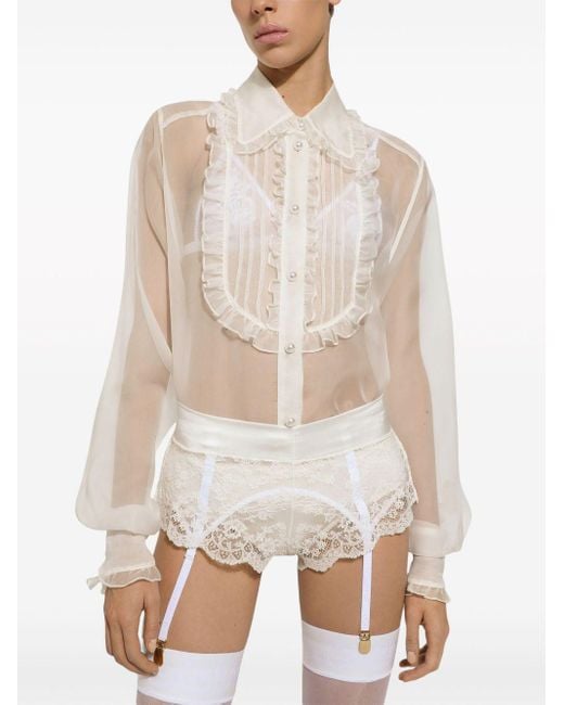 Blusa semi trasparente con ruches di Dolce & Gabbana in White