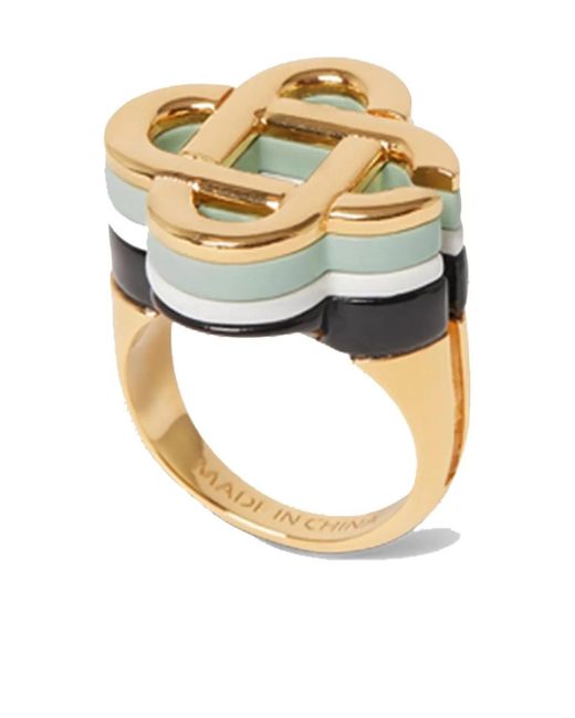 Casablanca Metallic Enamel-Detailed Logo Ring