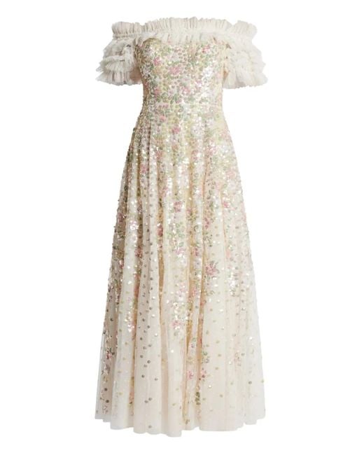 Needle & Thread Natural Sequin-Embellished Dress