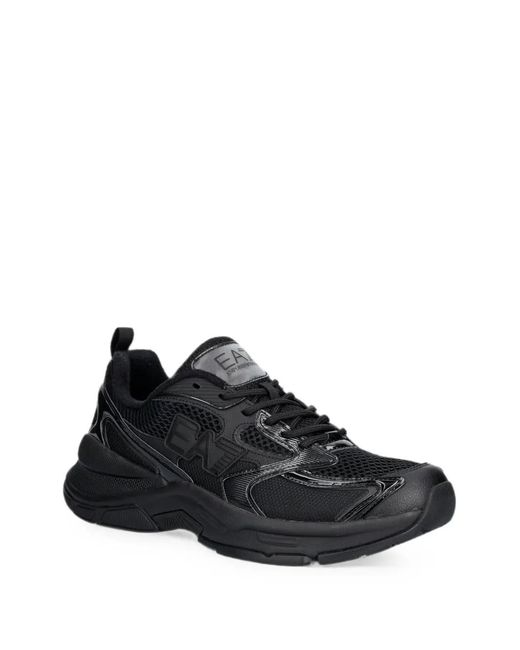 EA7 Black Mesh-Panelled Logo-Patch Sneakers