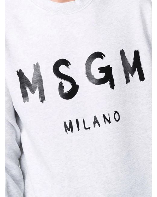 MSGM Gray Logo-Print Crew Neck Sweatshirt for men