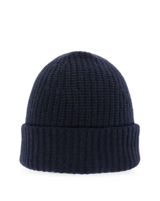 EMERSON RENALDI Blue Waffle-Knit Turn-Up Beanie Hat