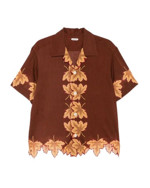メンズ Bode Leaf-print Scalloped Shirt Brown