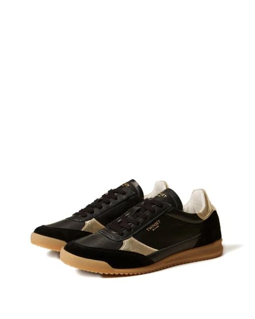 Twinset Black Laminated-Details Running Sneakers