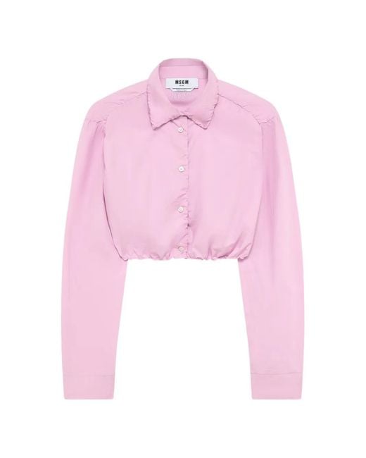 MSGM Pink Gerafftes Cropped-Hemd