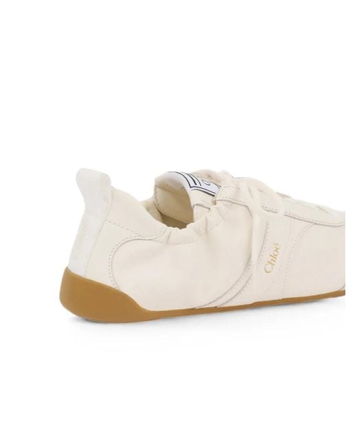 Chloé White Logo-Print Lace-Up Trainers