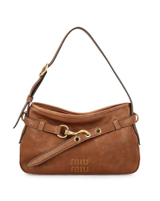 Miu Miu Brown Buckle-Detail Logo-Embossed Shoulder Bag