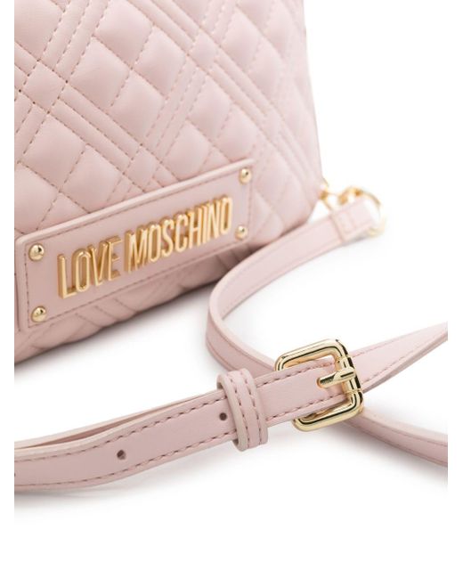 Bandolera acolchada con placa del logo Love Moschino de color Pink